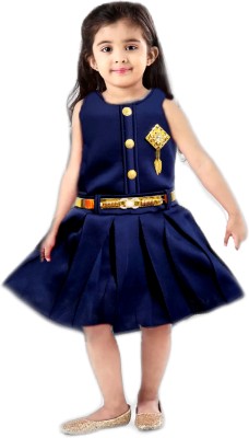 fab fashions Girls Midi/Knee Length Party Dress(Blue, Sleeveless)