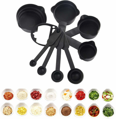 Skylight Best Quality Multi Purpose 8pcs Measuring Cup and Spoon Set, Black Measuring Cup Set(5 ml)