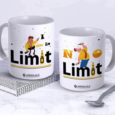 Jhingalala I Am In Limit & No Limit Printed Ceramic Coffee Mug(350 ml, Pack of 2)
