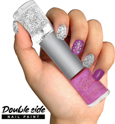 La Perla 2 in 1 Pink Shine Finish and Silver Glitter Nailpaint (108-135) Pink, Silver