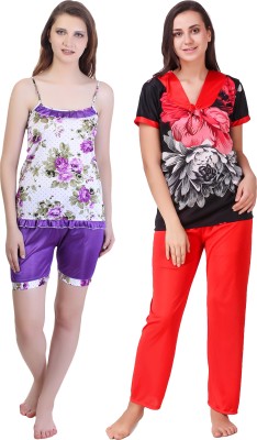 YUALIN CREATION Women Floral Print Red Top & Shorts Set