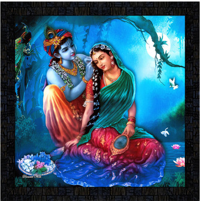Poster N Frames Poster And Frame Radha Krishna Wall Poster | Living, Bedroom Decoration Item Digital Reprint 14 inch x 14 inch Painting(With Frame)
