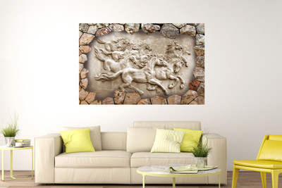 Masstone Vastu Seven Running Horses Sparkle Coated Self Adhesive Painting Without Frame Digital Reprint 24 inch x 36 inch Painting(Without Frame)