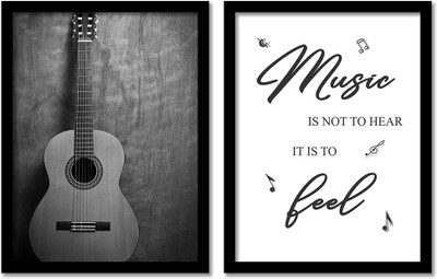 Rainbow Arts Music Theme Wall Painting With Glass Frame For Home And Studio Wall Decoration | Guitar Wall Poster With Glass Frame | Bedroom Living Room Wall Poster - set of 2 Digital Reprint 14 inch x 11 inch Painting(With Frame, Pack of 2)