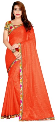 SILKZA Printed Bollywood Lycra Blend Saree(Orange)