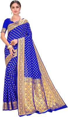 Sariya Woven Kanjivaram Silk Blend, Jacquard Saree(Blue)