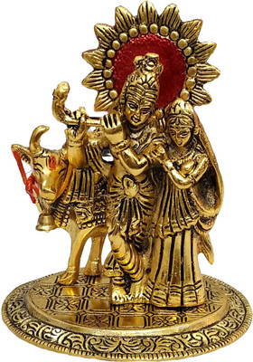 WELLWISHERS CRAFT Radha krishna standing playing flute Decorative Showpiece  -  16.5 cm(Metal, Gold)