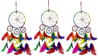 Vyne Combo Of 4 Rings Multi Color Dream Catcher Wall Hanging For Home/Office/ Cars (Pack Of 3) Feather Dream Catcher(20 inch, Multicolor)