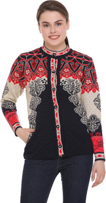 eWools Geometric Print High Neck Casual Women Multicolor Sweater