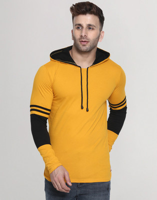 Helmont Solid Men Hooded Neck Yellow T-Shirt