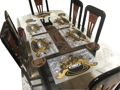 LaVichitra Rectangular Pack of 6 Table Placemat(Beige, Black, PVC)