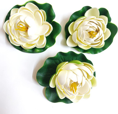 artificial hub Floating lotus medium White Lotus Artificial Flower(4 inch, Pack of 3, Flower Bunch)