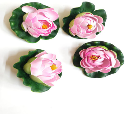 artificial hub Floating lotus medium Pink Lotus Artificial Flower(4 inch, Pack of 4, Single Flower)