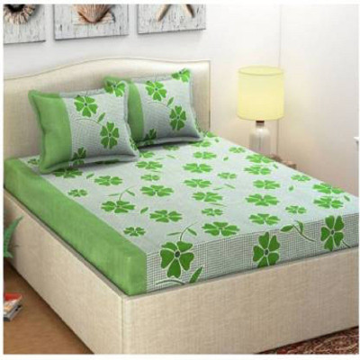 T9decorist 120 TC Polyester Double 3D Printed Flat Bedsheet(Pack of 1, Green)