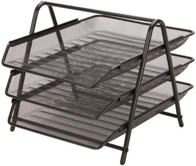 VeleSolv 3 Compartments Metal Mesh Desk file organizer(Black)