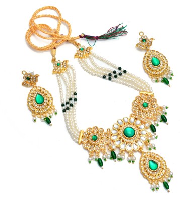 mohit jewellers Copper Gold-plated Green Jewellery Set(Pack of 1)