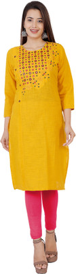 P PRIYA FASHION Women Embroidered Straight Kurta(Yellow)