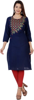P PRIYA FASHION Women Embroidered Straight Kurta(Dark Blue)