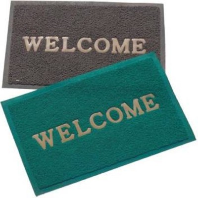 Shreejee PVC (Polyvinyl Chloride) Door Mat(Green, Grey, Medium, Pack of 2)