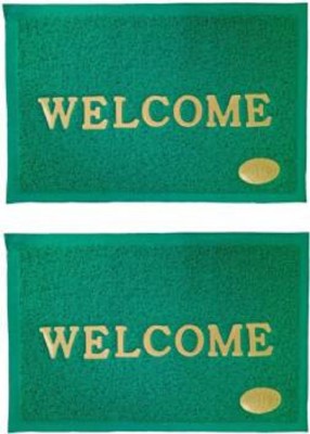 Shreejee PVC (Polyvinyl Chloride) Door Mat(Green, White, Medium, Pack of 2)