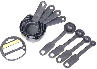 Skylight Best Quality Plastic Baking Measurement Set 4 Measuring Cups and 4 Spoons with double pour Sides (Black) Plastic Measuring Spoon Set (Pack of 8) Measuring Cup Set(5 ml)