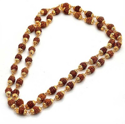 om rudraksha om 5 Mukhi Rudraksha Mala One Gram Gold-plated Plated Brass Chain Wood Chain