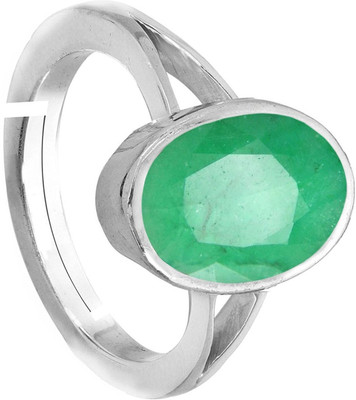 PARTH GEMS 7.25 CARAT Natural Emerald Panna Panchdhatu SILVER PLETED Adjustable Ring sizes between ring size standards For Unisex Metal Emerald Silver Plated Ring