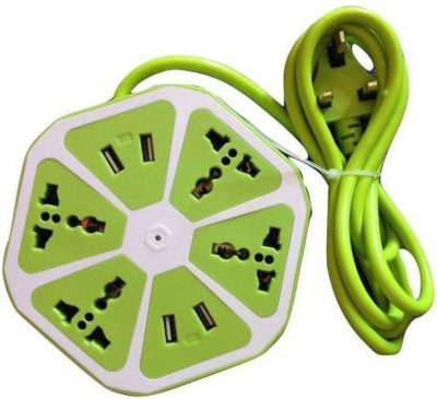 MOBONE Charging USB Power Hub Socket Surge 4  Socket Extension Boards(Green, 2 m, With USB Port)
