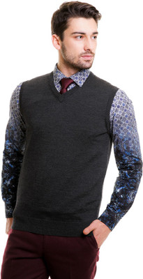 Unistreet Solid V Neck Casual Men Reversible Grey Sweater