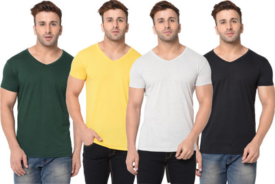 Adorbs Solid Men V Neck Multicolor T-Shirt