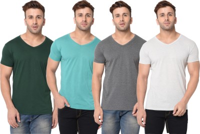 Jangoboy Self Design, Solid Men V Neck Multicolor T-Shirt