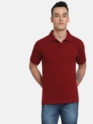 EMERALS Solid Women Polo Neck Maroon T-Shirt