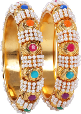 khetlazee Alloy Crystal Gold-plated Bangle Set(Pack of 2)
