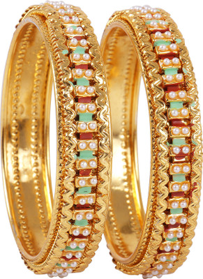 khetlazee Alloy Crystal Gold-plated Bangle Set(Pack of 2)