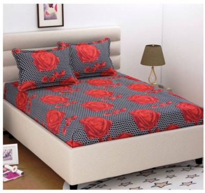 Roomesssentials 104 TC Microfiber Double 3D Printed Flat Bedsheet(Pack of 1, Multicolor)