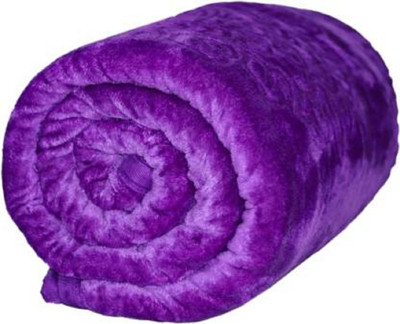 GKM Self Design Single Mink Blanket for  Heavy Winter(Polyester, Purple)