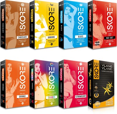 Skore New Adventure Pack with Disposal Pouches Condom(Set of 8, 80S)