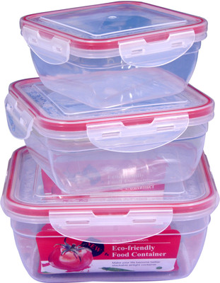 AKR Plastic Fridge Container  - 1000 ml, 500 ml, 750 ml(Pack of 3, Clear)