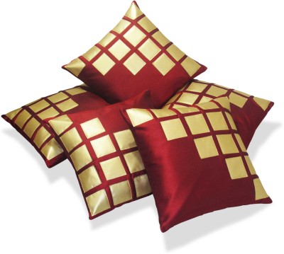 SHOPSOLUTION Geometric Cushions & Pillows Cover(Pack of 5, 30 cm*30 cm, Maroon, Gold)