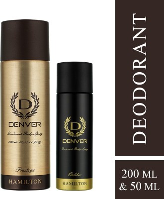 DENVER Prestige Deo 200 Ml & Caliber Nano 50 ml Deodorant Spray  -  For Men(250 ml, Pack of 2)