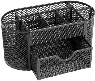 KitchExpo 9 Compartments metal Metal Mesh Desk Organizer(Black)