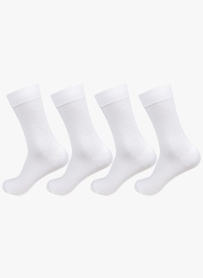 BONJOUR Plain White Colour Office/ Business/ Formal Full Length Socks for Women Solid Mid-Calf/Crew(Pack of 4)