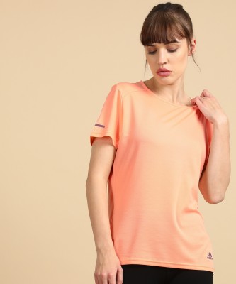 ADIDAS Self Design Women Round Neck Orange T-Shirt