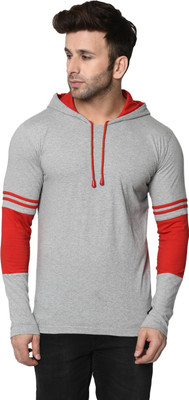 FASHION AERO Color Block Men Hooded Neck Grey, Red T-Shirt