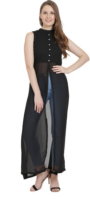 bright nex Casual Sleeveless Solid Women Black Top