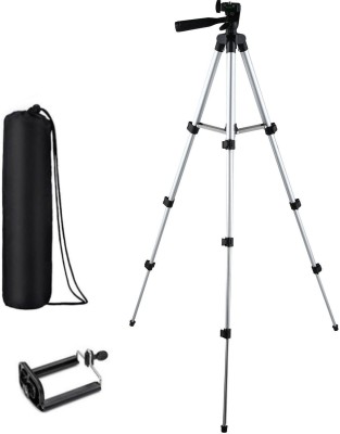 KBOOM Camera 3110 Tripod Stand Mobile Phone Mini Portable Aluminum Tripod with Mobile Phone holder Tripod(Silver, Black, Supports Up to 1500 g)
