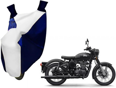 WolkomHome Two Wheeler Cover for Royal Enfield(Classic 500, Blue, White)