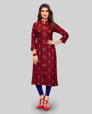 Vbuyz Women Printed Straight Kurta(Maroon) Vbuyz Women Printed Straight Kurta(Maroon)