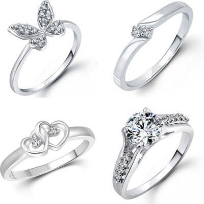 VIGHNAHARTA VFJ1009-1035-1047-1029FRR- Regular Fit mix Size Alloy Crystal, Cubic Zirconia Rhodium Plated Ring Set