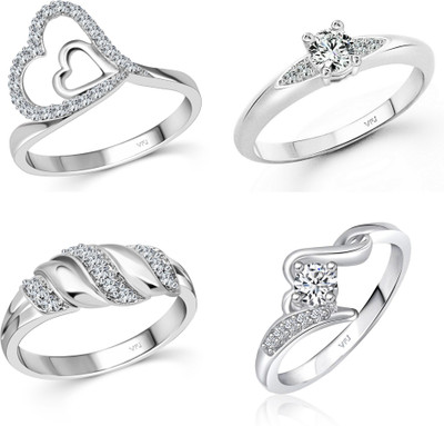 VIGHNAHARTA VFJ1510-1424-1505-1444FRR- Regular Fit mix Size Alloy Crystal, Cubic Zirconia Rhodium Plated Ring Set